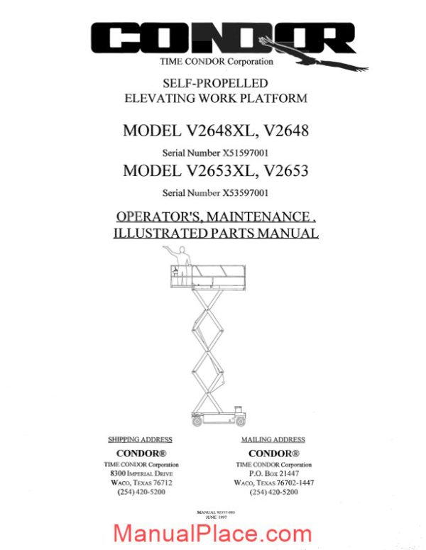 condor scissors lift v2648xl 92357 parts book page 1