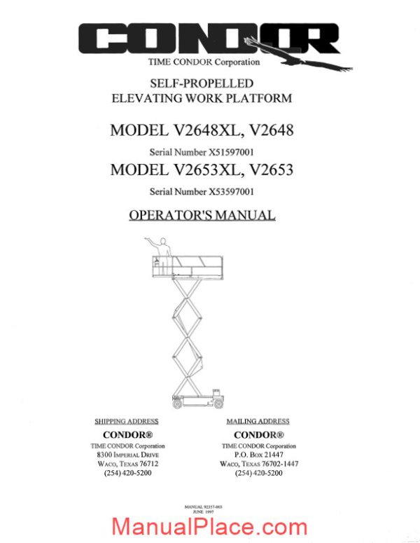 condor scissors lift v2648xl 92357 parts book page 2