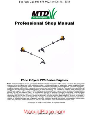 cub cadet 2 cycle trimmer p25 engine troy bilt ryobi repair manual page 1