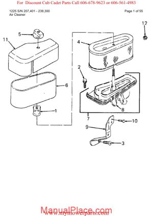 cub cadet parts manual for model 1225 sn 207401 239300 page 1