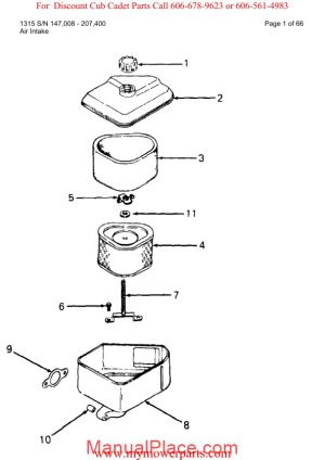 cub cadet parts manual for model 1315 sn 147008 207400 page 1