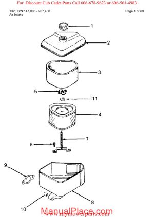 cub cadet parts manual for model 1320 sn 147008 207400 page 1