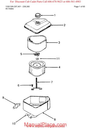 cub cadet parts manual for model 1330 sn 207401 239300 page 1