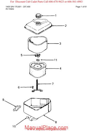 cub cadet parts manual for model 1405 sn 170601 207400 page 1