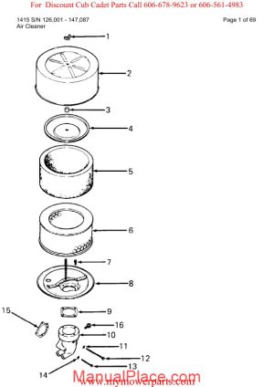 cub cadet parts manual for model 1415 sn 126001 147087 page 1