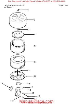 cub cadet parts manual for model 1415 sn 147088 170600 page 1