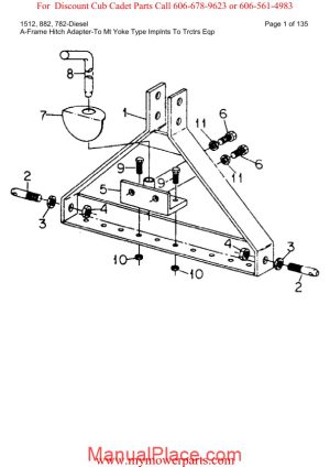 cub cadet parts manual for model 1512 882 782 diesel page 1