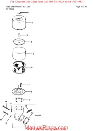 cub cadet parts manual for model 1535 sn 800000 821059 page 1