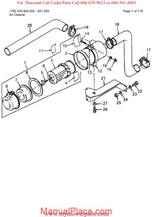 cub cadet parts manual for model 1782 sn 800000 821059 page 1