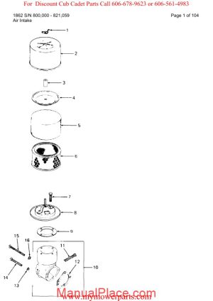 cub cadet parts manual for model 1862 sn 800000 821059 page 1