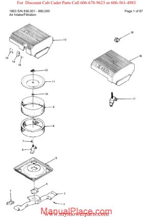 cub cadet parts manual for model 1863 sn 836001 880000 page 1