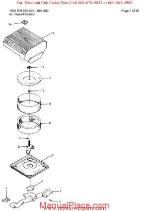 cub cadet parts manual for model 1863 sn 880001 899000 page 1