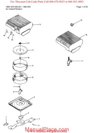 cub cadet parts manual for model 1864 sn 836001 880000 page 1