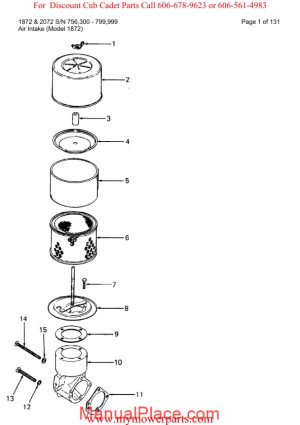 cub cadet parts manual for model 1872 and 2072 sn 756300 799999 page 1