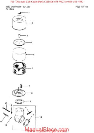 cub cadet parts manual for model 1882 sn 800000 821059 page 1