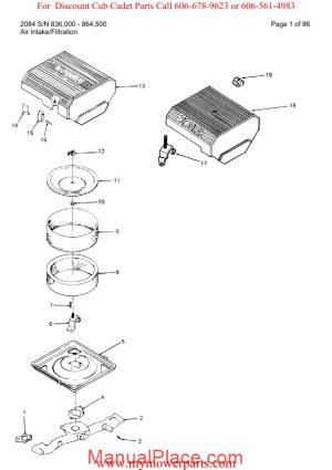 cub cadet parts manual for model 2084 sn 836000 864500 page 1