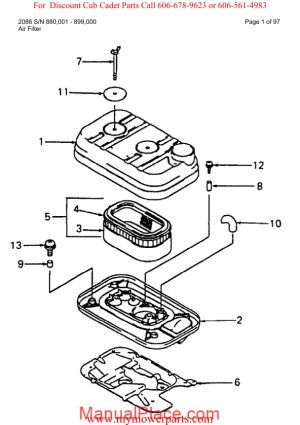 cub cadet parts manual for model 2086 sn 880001 899000 page 1