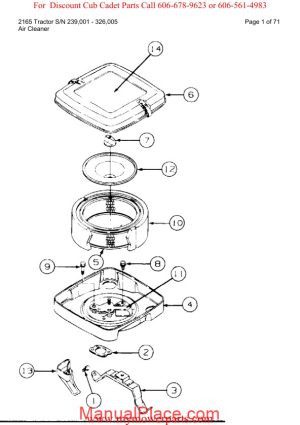 cub cadet parts manual for model 2165 tractor sn 239001 326005 page 1