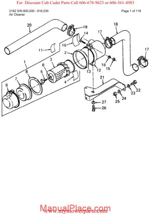 cub cadet parts manual for model 2182 sn 800000 816535 page 1