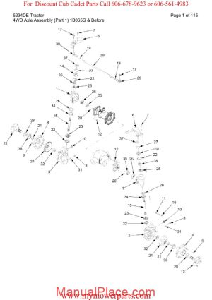 cub cadet parts manual for model 5234de tractor page 1