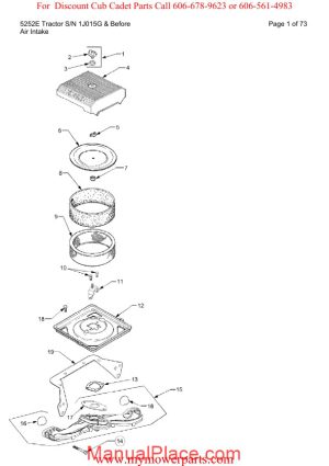 cub cadet parts manual for model 5252e tractor sn 1j015g and before page 1