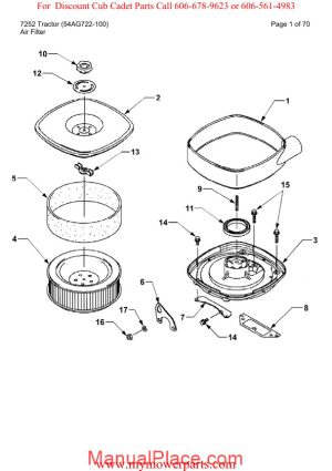 cub cadet parts manual for model 7252 tractor 54ag722 100 page 1