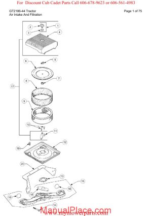 cub cadet parts manual for model gt2186 44 tractor page 1