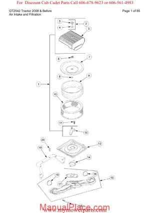cub cadet parts manual for model gt2542 tractor 2008 and before page 1