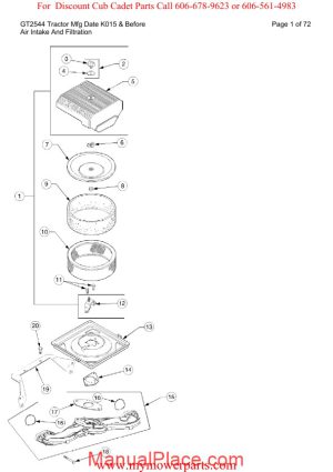 cub cadet parts manual for model gt2544 tractor mfg date k015 and before page 1