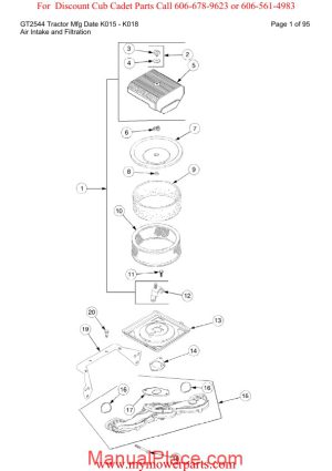 cub cadet parts manual for model gt2544 tractor mfg date k015 k018 page 1