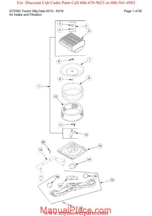 cub cadet parts manual for model gt2550 tractor mfg date k015 k018 page 1