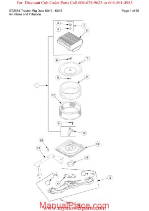 cub cadet parts manual for model gt2554 tractor mfg date k015 k018 page 1