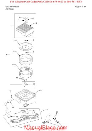 cub cadet parts manual for model gt3100 tractor page 1