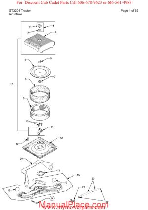 cub cadet parts manual for model gt3204 tractor page 1