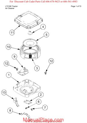 cub cadet parts manual for model lt2180 tractor page 1