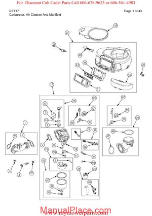 cub cadet parts manual for model rzt17 page 1