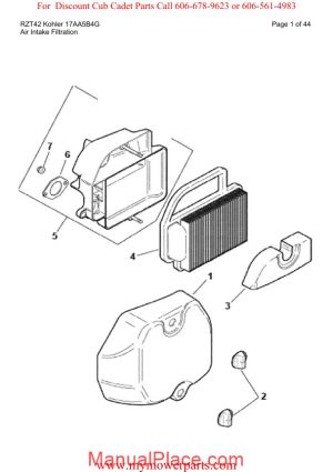 cub cadet parts manual for model rzt42 kohler 17aa5b4g page 1