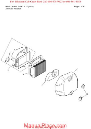 cub cadet parts manual for model rzt42 kohler 17ae2acg 2007 page 1