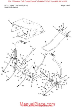 cub cadet parts manual for model rzt42 kohler 17ae2acg 2010 page 1