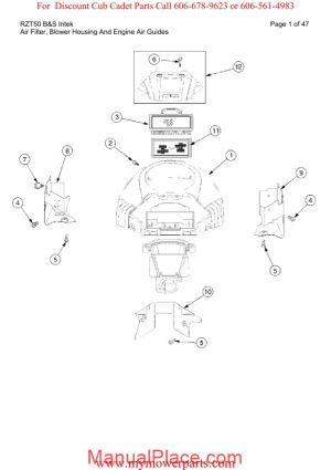 cub cadet parts manual for model rzt50 bands intek page 1