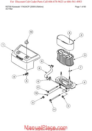 cub cadet parts manual for model rzt50 kawasaki 17ai2acp 2008 and before page 1