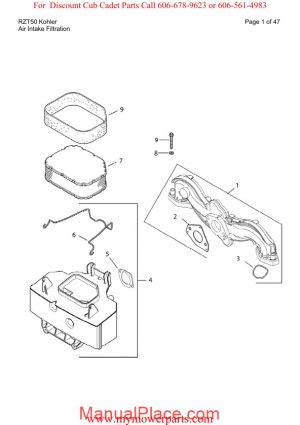 cub cadet parts manual for model rzt50 kohler page 1