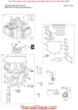 cub cadet parts manual for model rzt50vt bands 2010 and after page 1