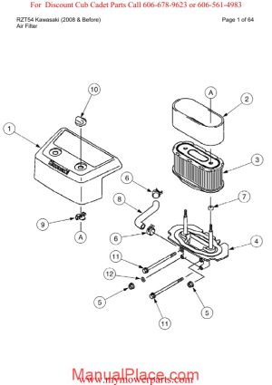 cub cadet parts manual for model rzt54 kawasaki 2008 and before page 1