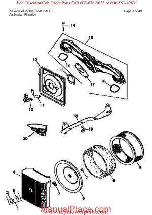 cub cadet parts manual for model z force 44 kohler 17ah3agl page 1