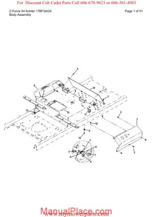 cub cadet parts manual for model z force 54 kohler 17bf3agx page 1