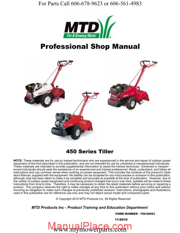 cub cadet white outdoor yard machines rear tine tiller repair manual 450 series page 1