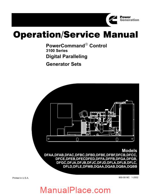 cummins 3100 series generator operation service manual page 1