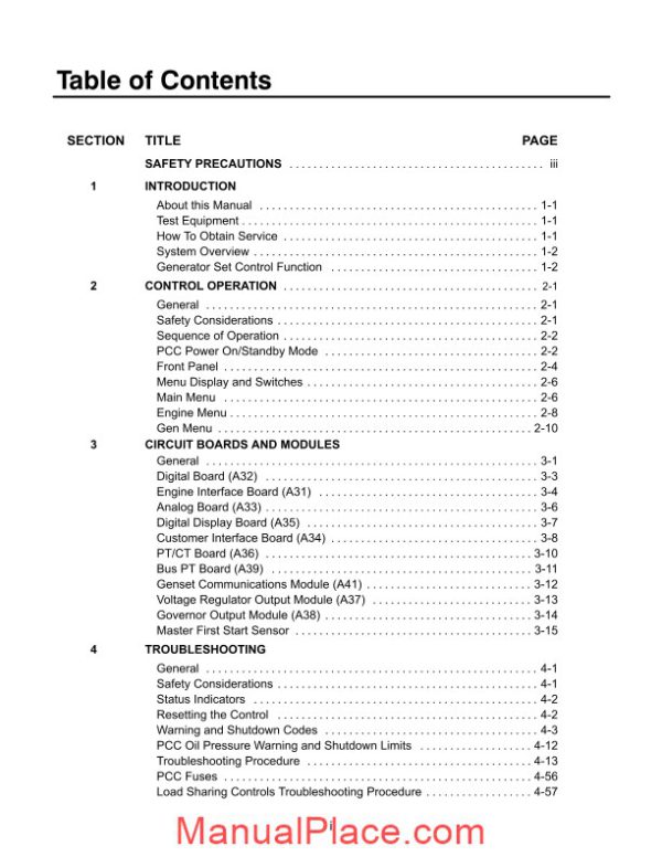 cummins 3100 series generator operation service manual page 2