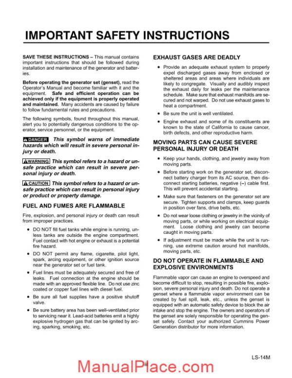 cummins 3100 series generator operation service manual page 4